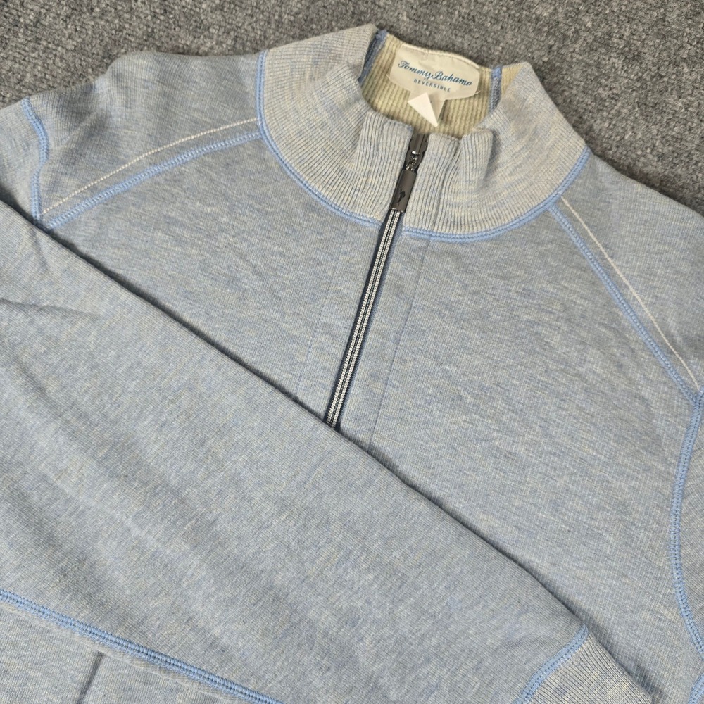 Tommy Bahama Reversible Quarter Zip Pullover Sweater Mens L Light Blue